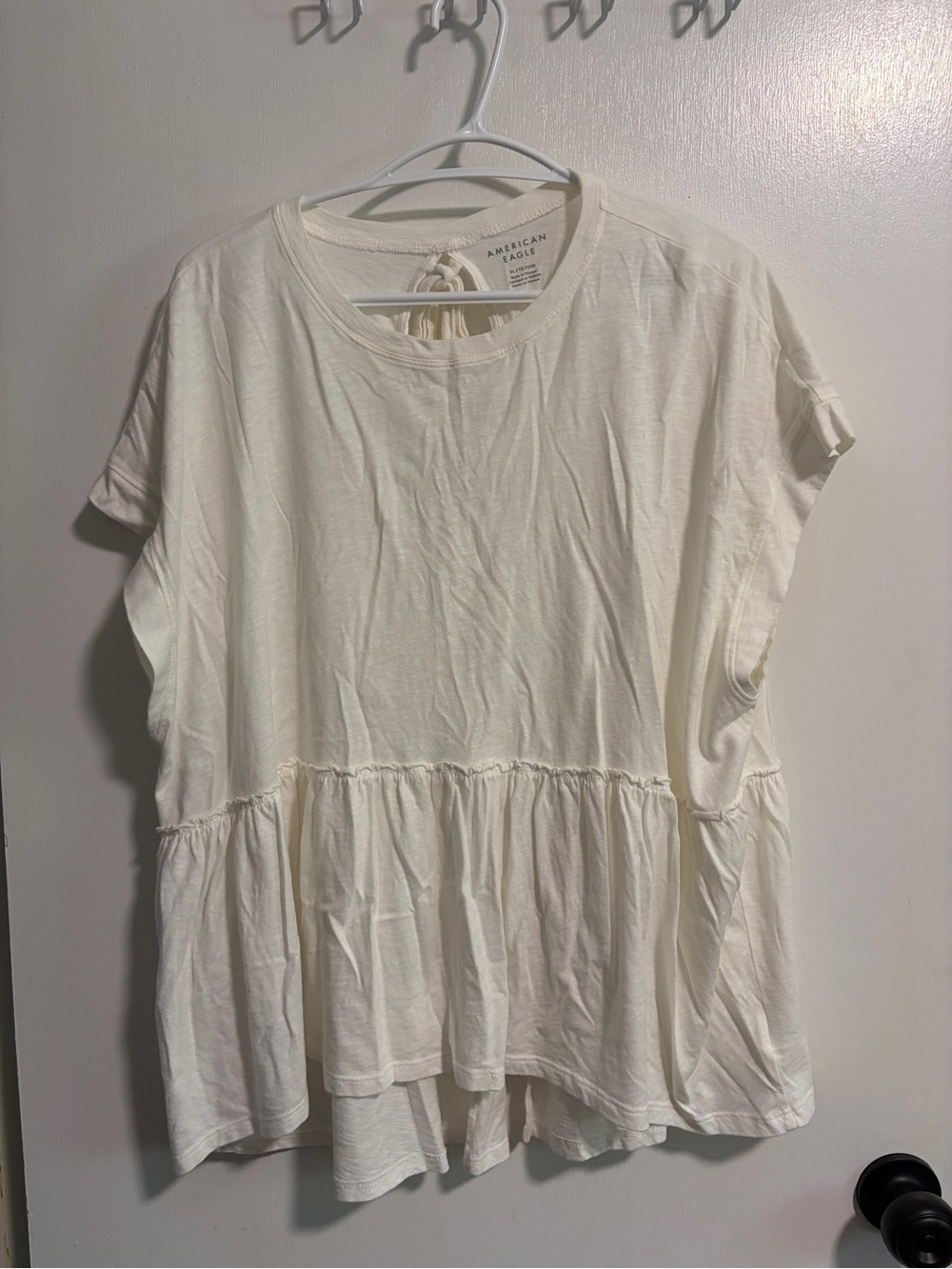 American Eagle Outfitters Cream Peplum Short-Sleeve Top